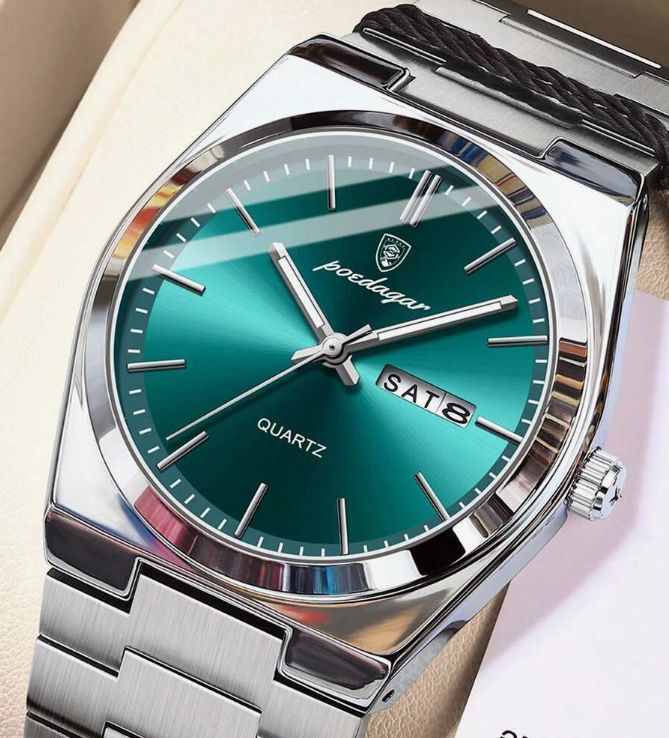 Montre à quartz lumineuse en acier inoxydable étanche pour hommes