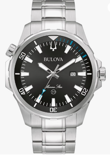 Bulova Montre classique pour homme avec cadran bleu et bracelet argenté (96B382)