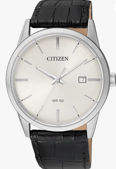 Citizen Montre à quartz pour homme avec boîtier et bracelet en cuir noir