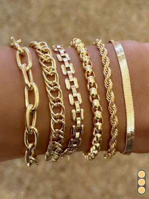 6 bracelets style punk à chaîne épaisse,