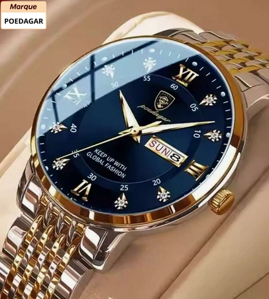 POEDAGAR Montre à quartz minimaliste en acier inoxydable pour hommes